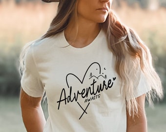 Adventure Awaits Hiking Camp Shirt, Camping Shirts, Mountain TShirt, Hiker TShirts, Nature Lover Shirt, Camping Gift, Vacation Shirt