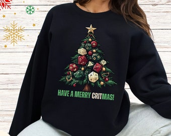 DnD Christmas Sweatshirt, Merry CritMas, Gift For Board Game Lovers, Board Gamer Gifts, Family Game Night, Board Game Gifts