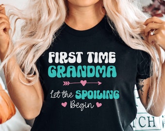 New Grandma Heart Tshirt, First Time Grandma, Pregnancy Announcement Shirt, New Grammy Clothing, Let The Spoiling Begin, Grandma Shirt