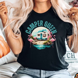 Camping shirt, Camper Queen Shirt, Flamingo Camping gift, RV Camping, Travel shirt, Camper Shirt, RV Shirt, Vacation Shirt Road Trip RV Gift