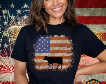 American Flag Cow Shirt, Cow shirt, Cow With Flag, American Flag Shirt, Fourth Of July Tee, Independence Day, 4th July Shirt, Farm Shirt