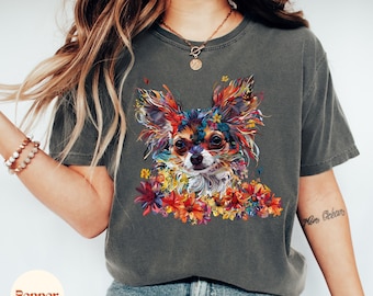 Floral Chihuahua Shirt, Comfort Colors® Shirt, Chihuahua Mom, Chihuahua Dad, Dog Lover Gift, Chihuahua Owner Gift Tshirt