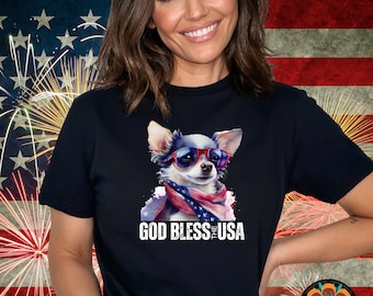 God Bless The USA 4th July Funny Dog Shirt, 4th of July Shirts, Chihuahua Shirt, American Flag Shirt,4th of July, Stars and Stripes Shirt