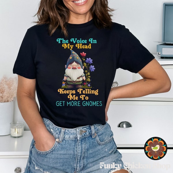 Cute Gnome Shirt, Flowers Graphic Tees, Floral Shirts for Women, Funny T-Shirt, Summer Clothing, Gift for Her, Gnome Gifts, Garden Gnome Tee