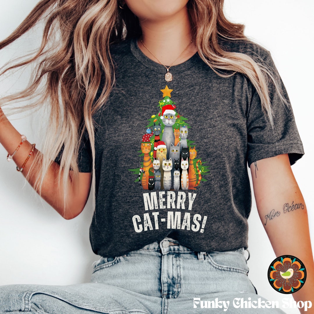 Merry Catmas Christmas Funny Cat Shirt, Christmas Tree Shirt