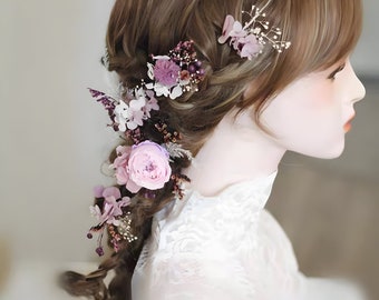 Accesorios para el cabello de flores preservadas para novia, pieza de cabello Floral, joyería para el cabello de boda, alfileres para el cabello nupcial, flores de boda para damas de honor