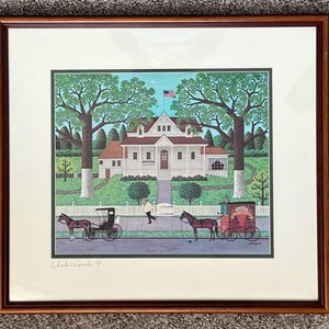 Charles Wysocki&#39;s Ice Cream and Hopscotch Framed Print Signed Mat Americana Folk Art