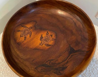 Vintage Large Hawaii Wood Hand Carved Bowl 13” diameter