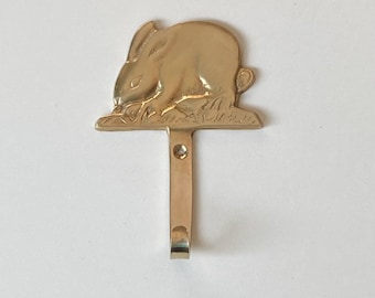 Vintage Solid Brass Bunny Rabbit Wall Mount Metal Hook Wall Decor