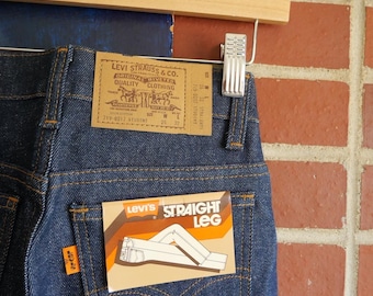 Echte vintage jaren 70 dead stock oranje tab-jeans met rechte pijpen