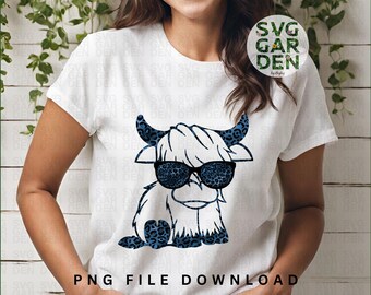 Diseño de sublimación png de vaca de las tierras altas, png de vaca de las tierras altas, diseño de camisa de vaca leopardo, vaca linda vaca clipart, estampado de leopardo azul, estampado de vaca de las tierras altas