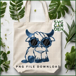 Highland Cow blauw PNG sublimatie ontwerp, Highland koe png, Leopard koe shirt ontwerp schattige koe clipart koe, blauwe glans, Highland koe print