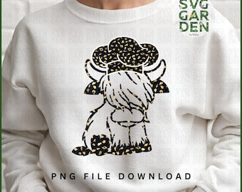 Diseño de sublimación Png de vaca de las tierras altas, png de vaca de las tierras altas, diseño de camisa de vaca leopardo vaca linda vaca clipart, estampado de leopardo dorado, estampado de vaca de las tierras altas