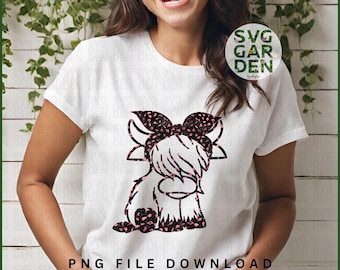 Diseño de sublimación Png de vaca de las tierras altas, png de vaca de las tierras altas, diseño de camisa de vaca leopardo vaca linda vaca clipart, estampado de leopardo rosa, estampado de vaca de las tierras altas