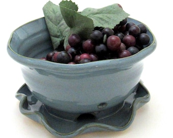 Berry Bowl/Colander/Berry Basket for One or Two with attached saucer