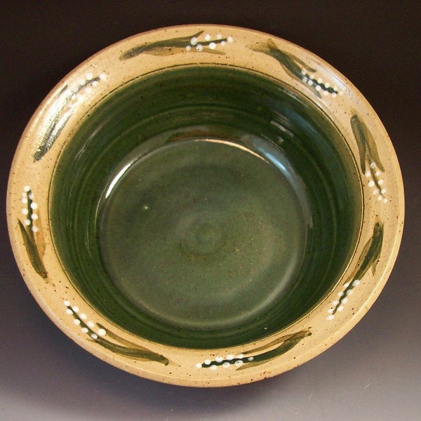 Pottery Serving Bowl/Green Pottery Serving Bowl/Medium Sized Serving Bowl