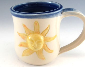 Coffee Mug/Ceramic Mug/ Pottery Sunshine Cup/Pottery Sun Face Mug/8-10 ounce mug