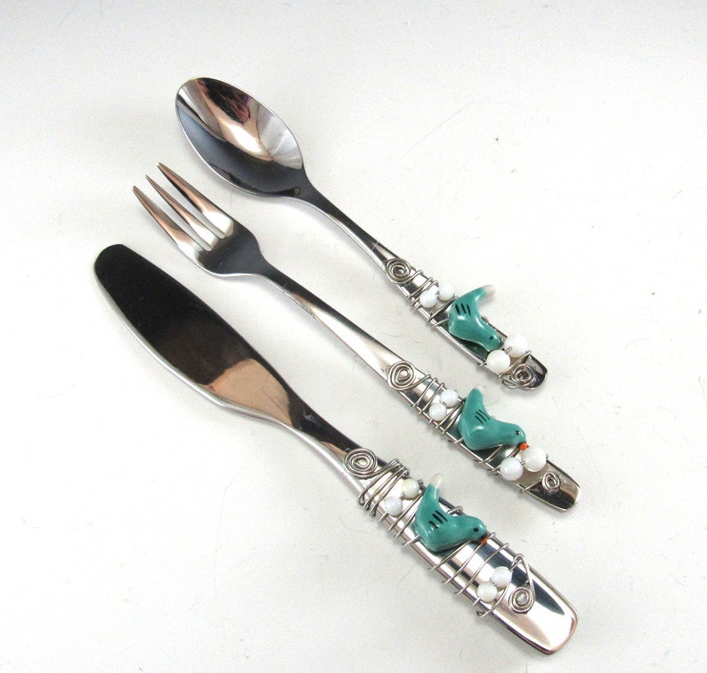 Appetizer Fork Spoon and Knife/set of 3 Beaded Knife Fork Etsy