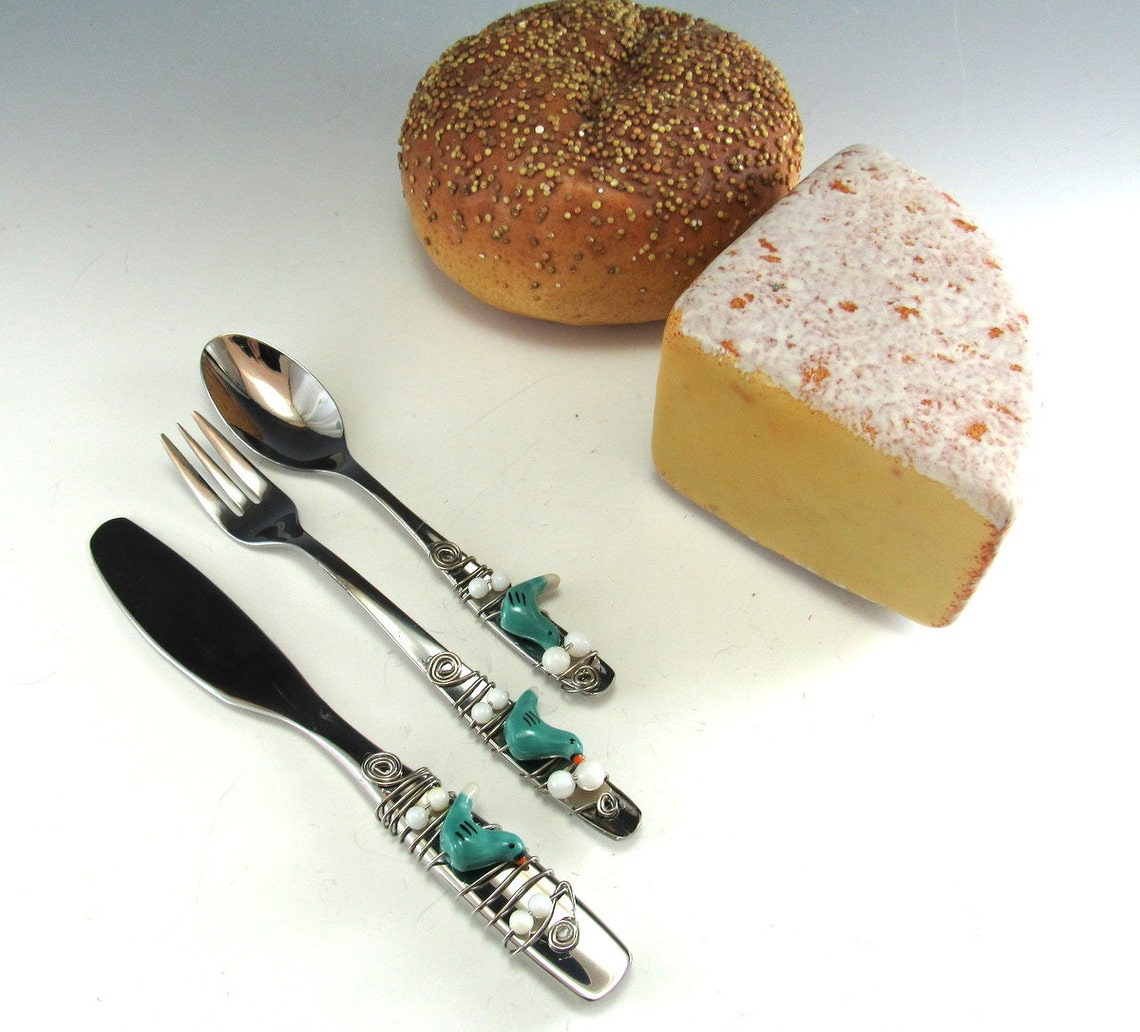 Appetizer Fork Spoon and Knife/set of 3 Beaded Knife Fork Etsy