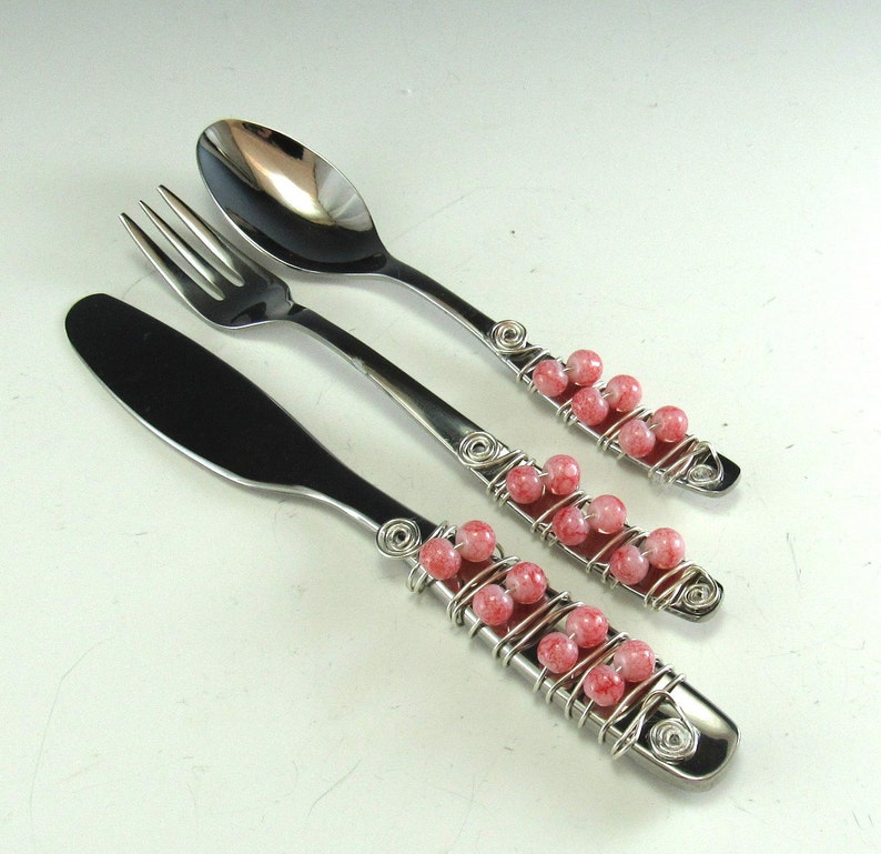 Appetizer Fork Spoon and Knife/set of 3 Beaded Knife Fork Etsy