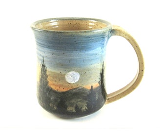 Hand made and hand Painted Pottery Sunset Mug/Sunset Cup