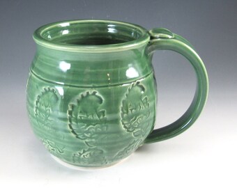 LARGE Pottery Mug, Handmade Pottery Mug.Large Green Pottery Mug, 14-16 Ounces Pottery Mug