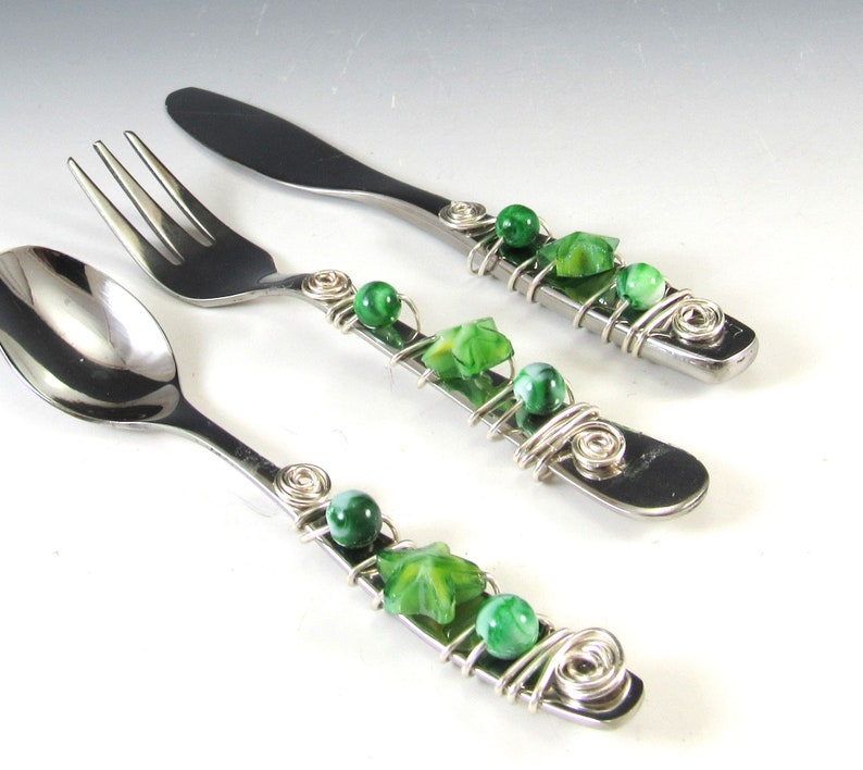 Appetizer Fork Spoon and Knife/set of 3 Beaded Knife Fork Etsy