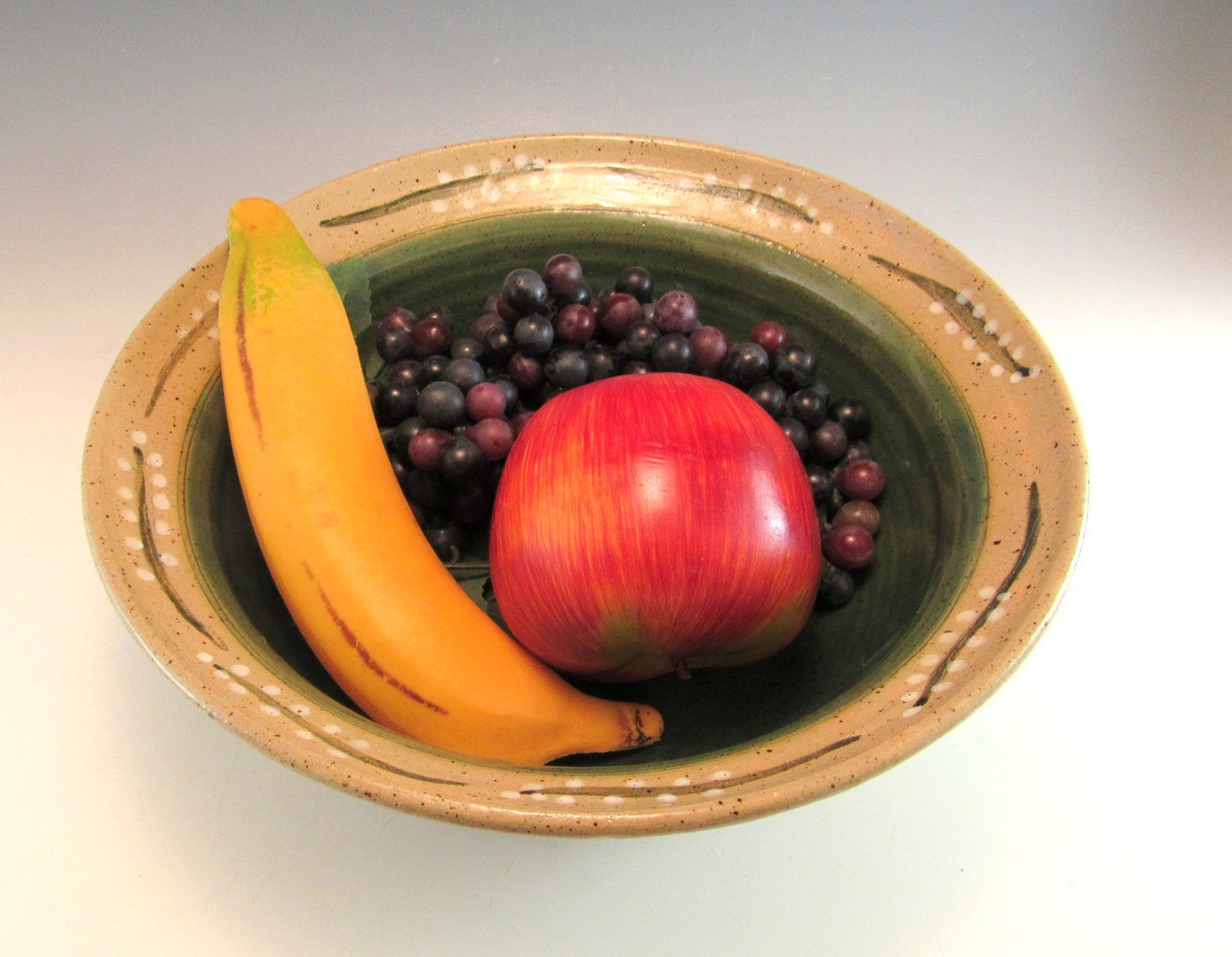 Pottery Serving Bowl/green Pottery Serving Bowl/medium Sized Etsy