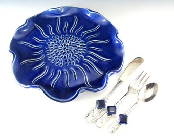 Serving Tray/Cheese Platter/Party Platter with Beaded Knife , Fork, and Spoon