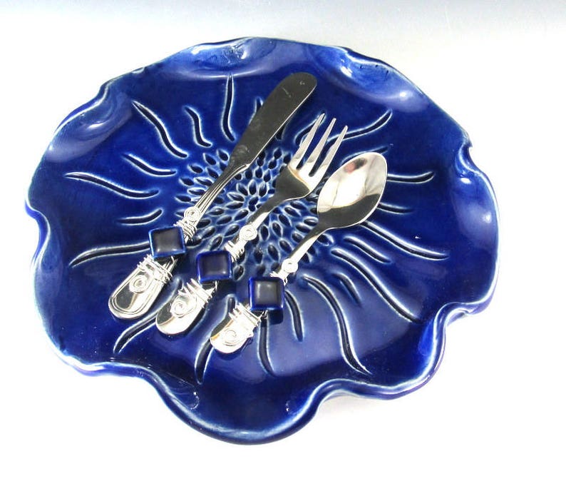 Serving Tray/Cheese Platter/Party Platter with Beaded Knife , Fork, and Spoon image 4