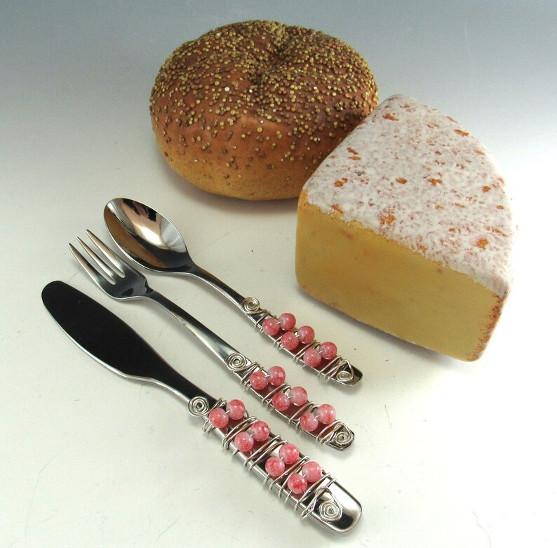 Appetizer Fork Spoon and Knife/set of 3 Beaded Knife Fork Etsy