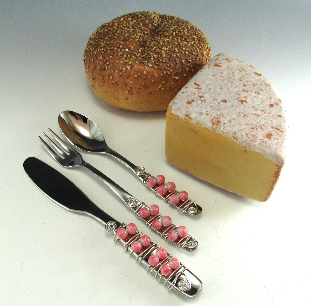 Appetizer Fork Spoon and Knife/Set of 3 Beaded Knife Fork Etsy