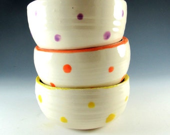 Colorful  Cute Little Ice Cream Bowls With hand painted Ants Set of 3