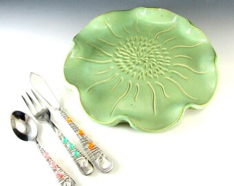 Serving Tray/Cheese Platter/Party Platter with Beaded Knife , Fork, and Spoon