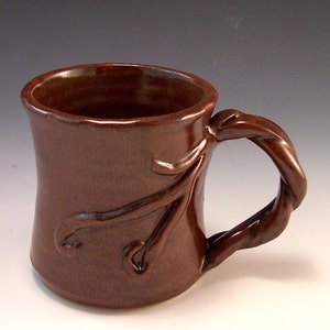 Handmade Pottery Tree Vine Mug 6 ouncein Warm Earth Brown