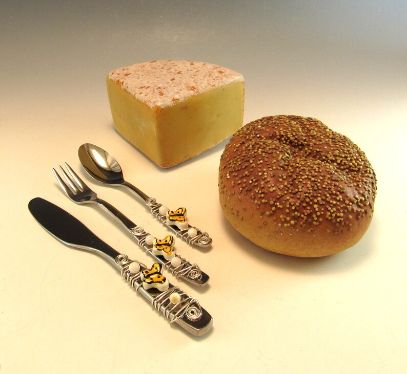 Appetizer Fork Spoon and Knife/set of 3 Beaded Knife Fork Etsy