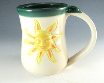 Coffee Mug/Ceramic Mug/ Pottery Sunshine Cup/Pottery Sun Face Mug/8-10 Ounce