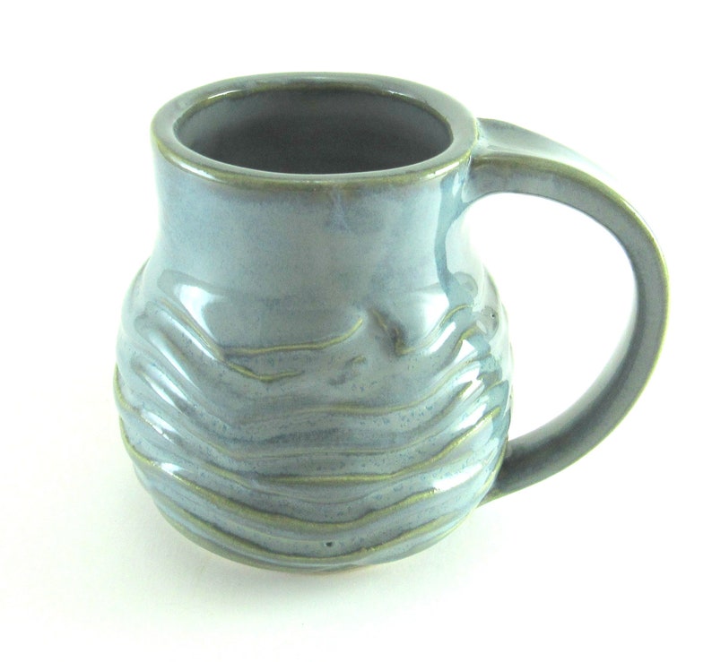 11-12 Ounce Hand Made Pottery Wave Mug/Ocean Pottery Coffee Mug/Cup Holds 11 12 Ounces image 3