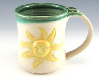 Coffee Mug/Ceramic Mug/ Pottery Sunshine Cup/Pottery Sun Face Mug/8-10 ounce mug