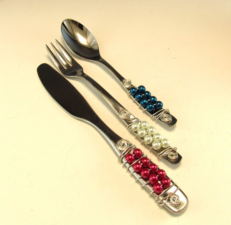 Appetizer Fork Spoon and Knife/set of 3 Beaded Knife Fork Etsy