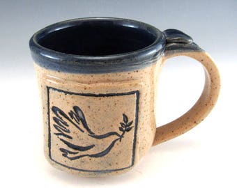 LARGE Pottery Peace Mug/ Pottery Peace Dove Mug/Hand Made Peace Dove Cup 12 Ounces