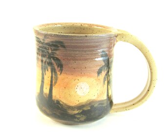 Hand made and hand Painted Pottery Tropical Sunset Mug/Sunset Cup