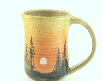 Hand made and hand Painted Pottery Sunset Mug/Sunset Cup