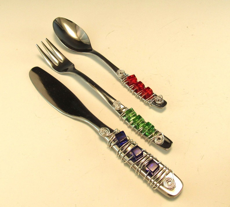 Appetizer Fork Spoon and Knife/Set of 3 Beaded Knife Fork Etsy