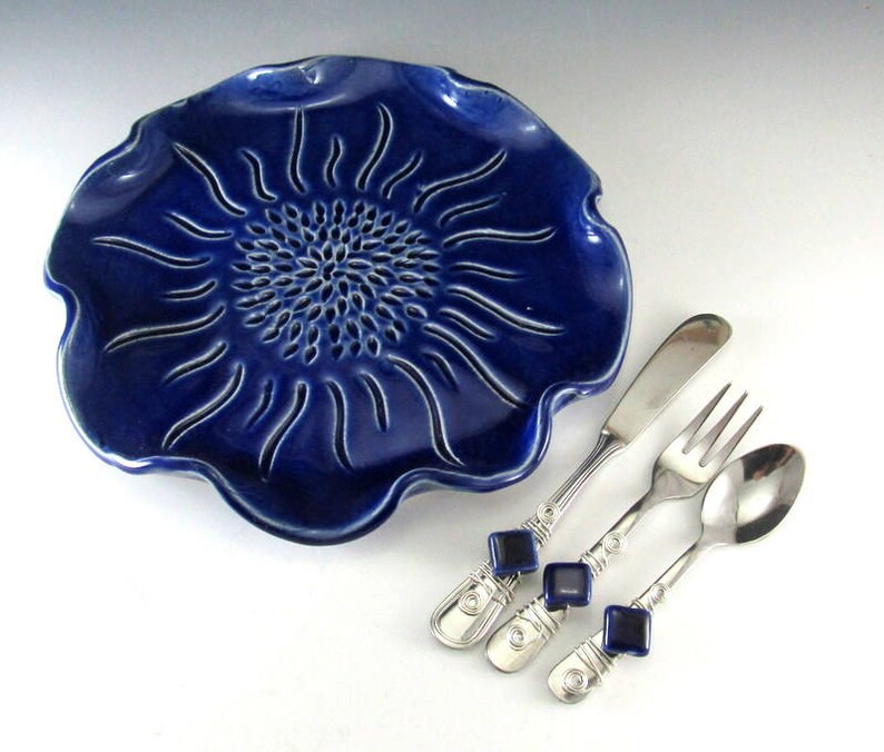 Serving Tray/Cheese Platter/Party Platter with Beaded Knife , Fork, and Spoon image 2