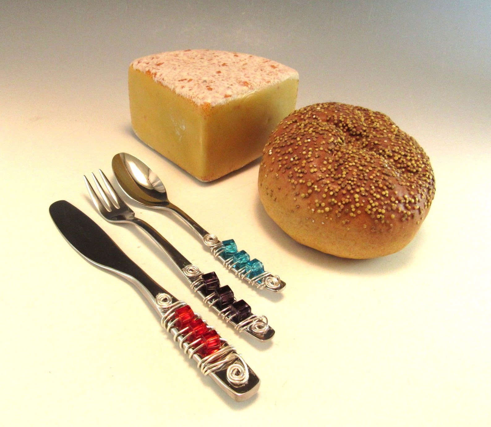 Appetizer Fork Spoon and Knife/set of 3 Beaded Knife Fork Etsy