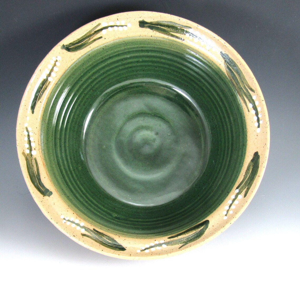 Pottery Serving Bowl/green Pottery Serving Bowl/medium Sized Etsy