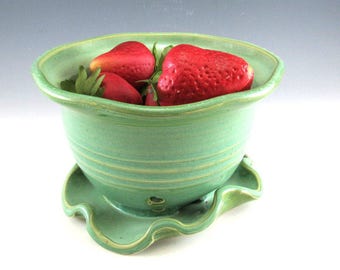 Berry Bowl/Colander/Berry Basket for One or Two with attached saucer