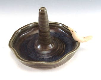 Hand Made Pottery  Ring Holder/Jewelry Holder with Bird