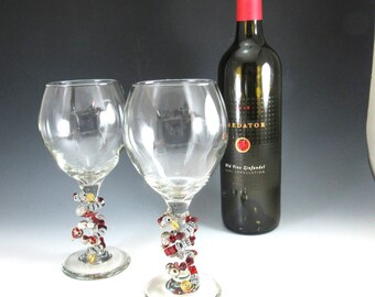 Set of 2 Red Wine Glasses/ Wire Wrapped and Beaded  Wine Goblets/Wine Glasses